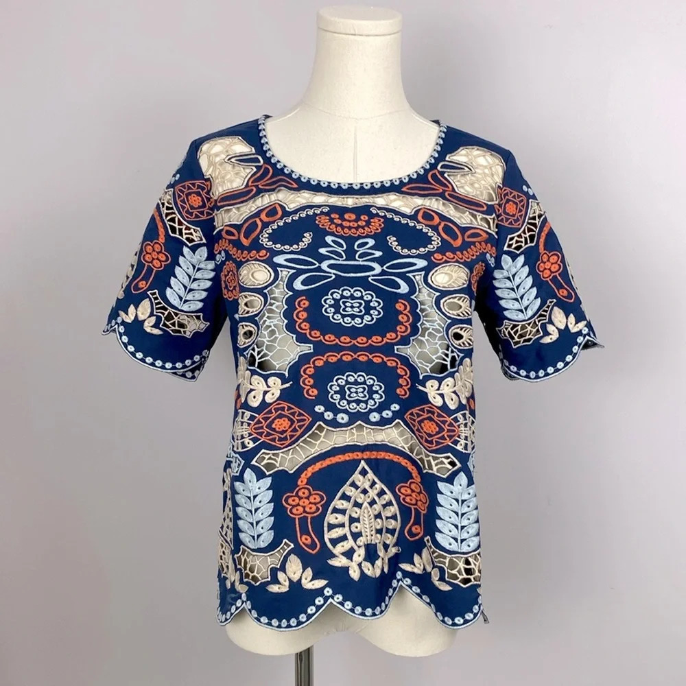 J.O.A. Urban Outfitters embroidered eyelet short sleeve top size medium